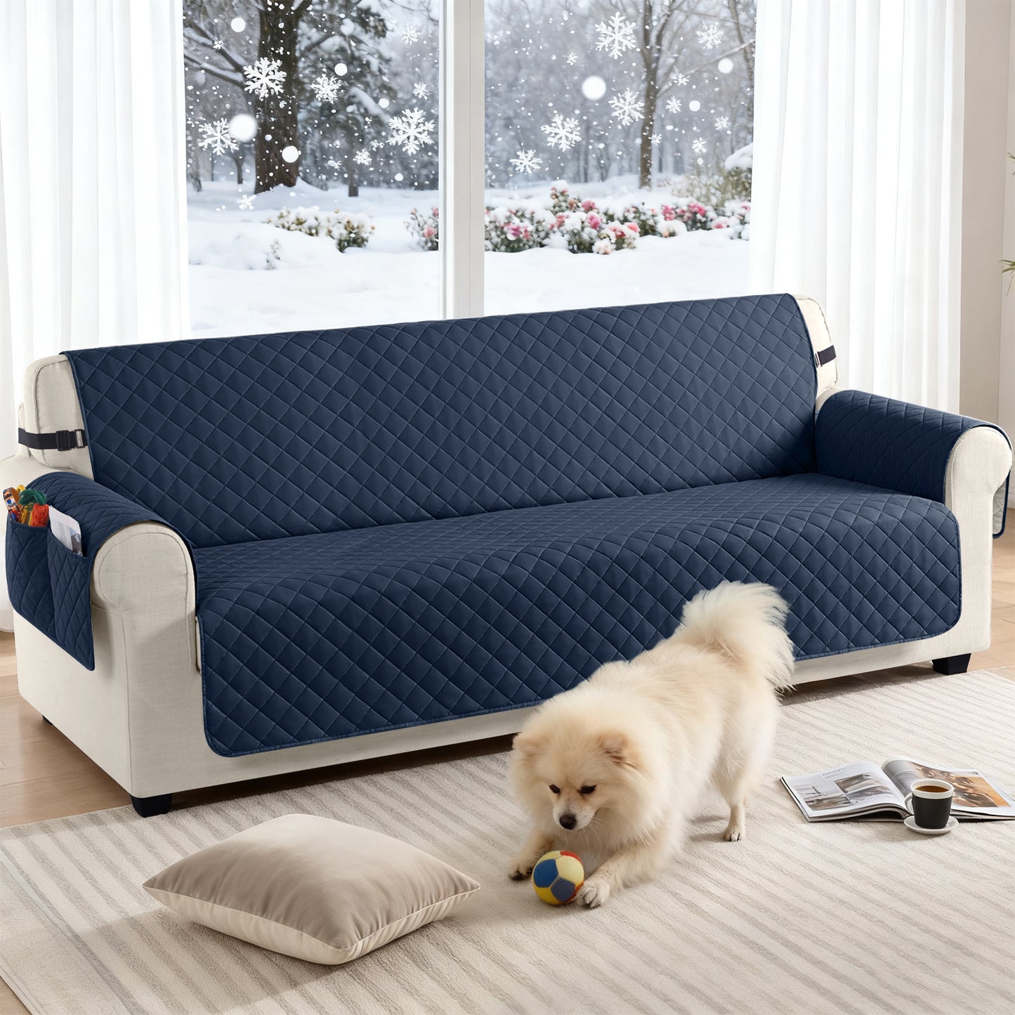 TAOCOCO 100% Waterproof 4-Seater Sofa Couch Cover in Dark Blue – Anti-Slip, Pet Friendly