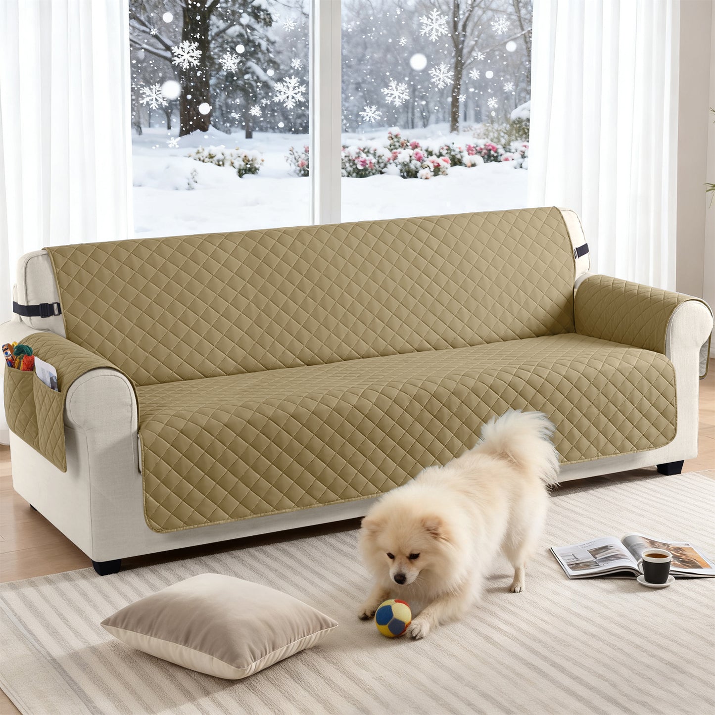 TAOCOCO 100% Waterproof 4-Seater Sofa Couch Cover in Sand – Anti-Slip, Pet Friendly