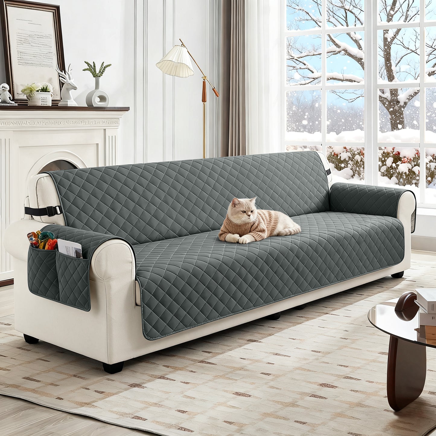 TAOCOCO 100% Waterproof 4-Seater Sofa Couch Cover in Dark Gray – Anti-Slip, Pet Friendly