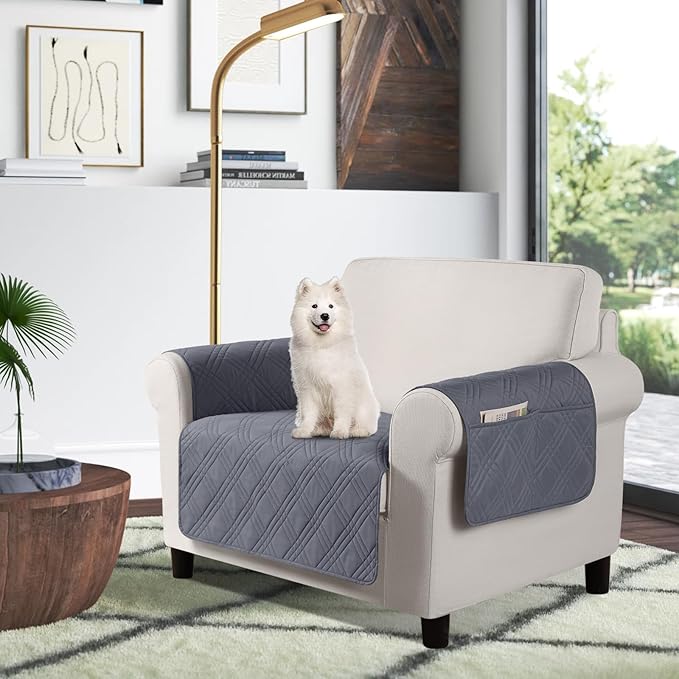 TAOCOCO 100% Waterproof Chair Cover for Pets Dogs with Non-Slip Backing in Dark Gray  couch chair cover