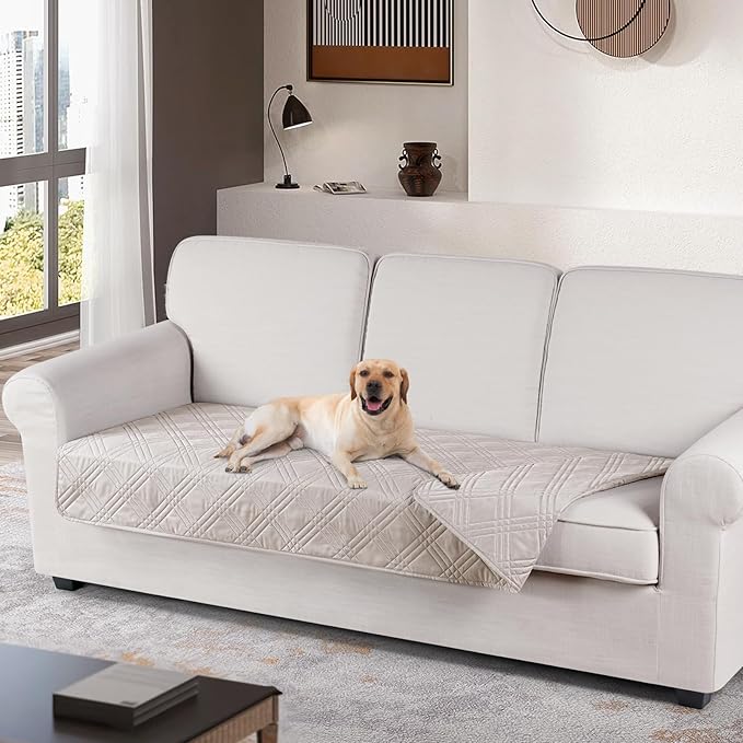 TAOCOCO 100% Waterproof Couch Cover 3 seat in cream– Non-Slip, Pet Friendly