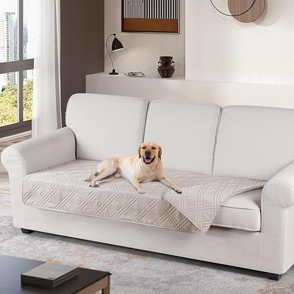 TAOCOCO 100% Waterproof Couch Cover 3 seat in cream– Non-Slip, Pet Friendly