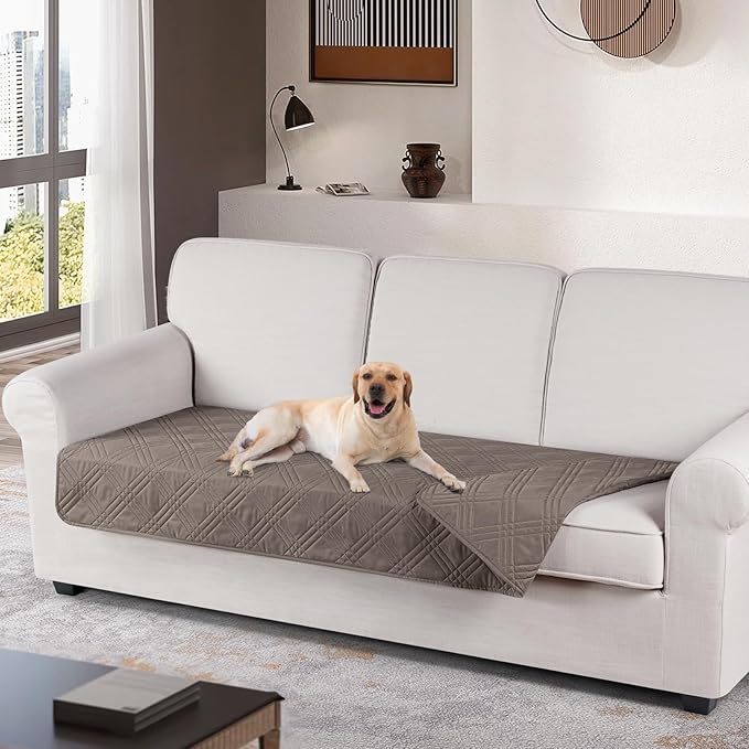 TAOCOCO 100% Waterproof Couch Cover 3 seat in taupe– Non-Slip, Pet Friendly