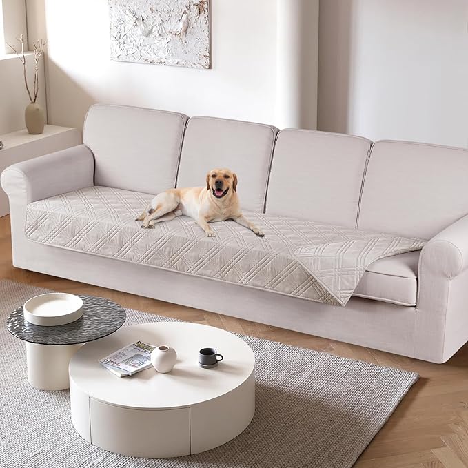 TAOCOCO 100% Waterproof Couch Cover 4 seat in cream– Non-Slip, Pet Friendly