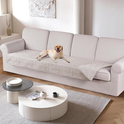 TAOCOCO 100% Waterproof Couch Cover 4 seat in cream– Non-Slip, Pet Friendly