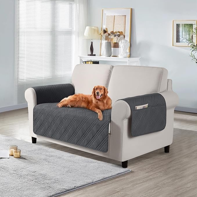 TAOCOCO 100% Waterproof Loveseat Cover for Pets Dogs 47.2 Inch in charcoal gray – Non-Slip, Pet Friendly