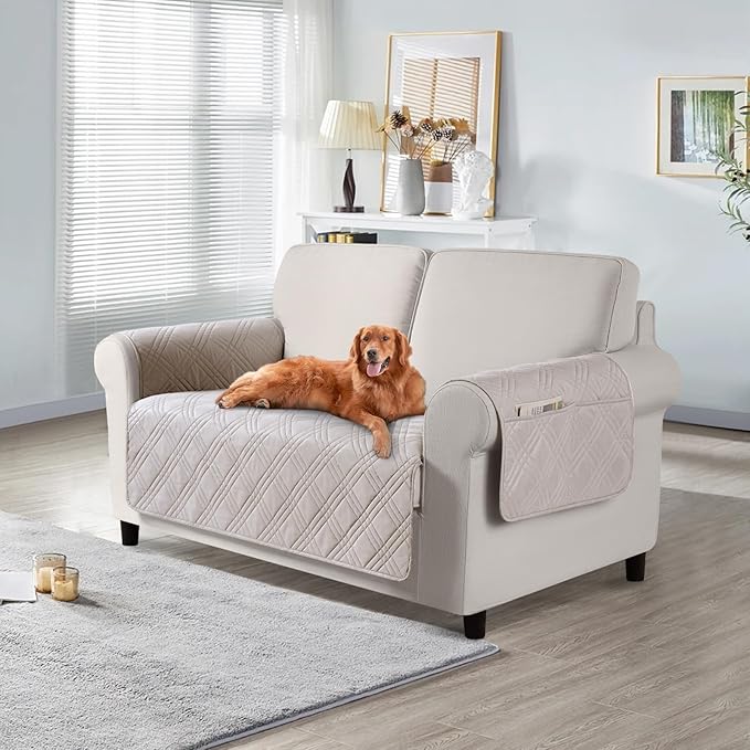 TAOCOCO 100% Waterproof Loveseat Cover for Pets Dogs 47.2 Inch in cream– Non-Slip, Pet Friendly