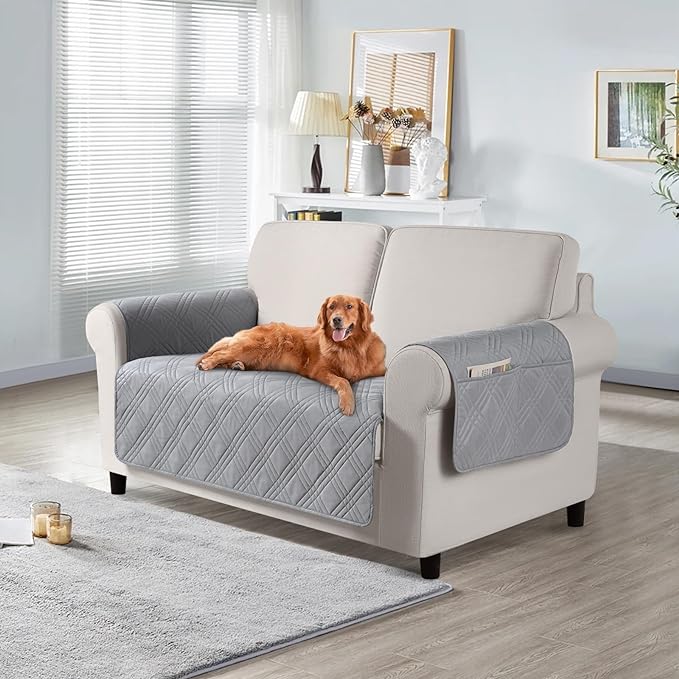 TAOCOCO 100% Waterproof Loveseat Cover for Pets Dogs 47.2 Inch in light grey – Non-Slip, Pet Friendly