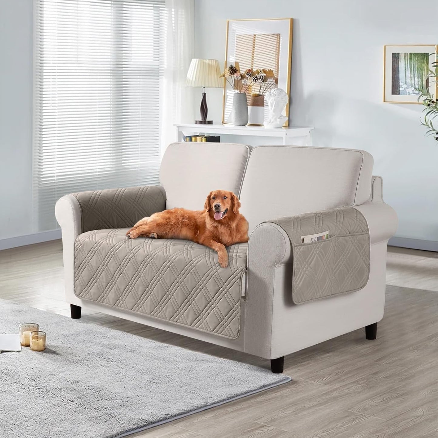 TAOCOCO 100% Waterproof Loveseat Cover for Pets Dogs 47.2 Inch in taupe – Non-Slip, Pet Friendly