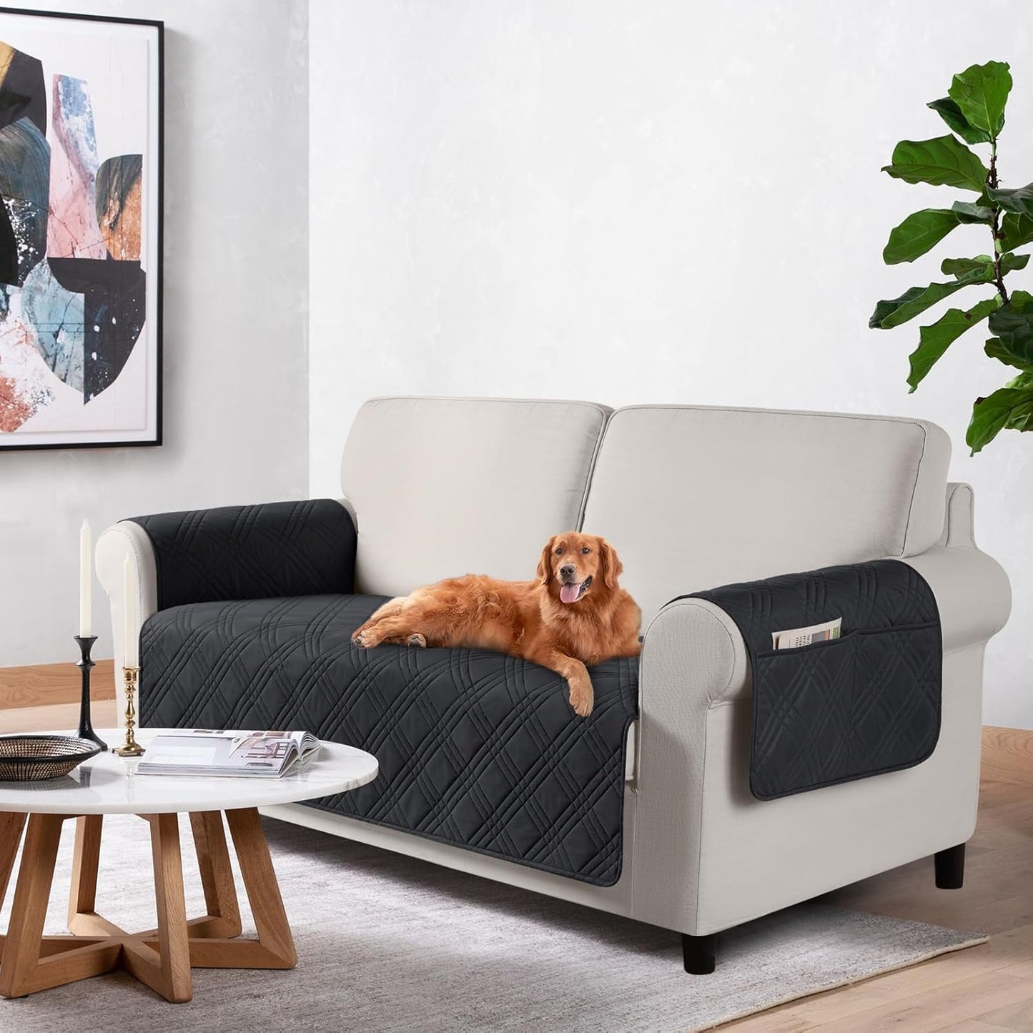 TAOCOCO 100% Waterproof Loveseat Cover for Pets 54 Inch in black