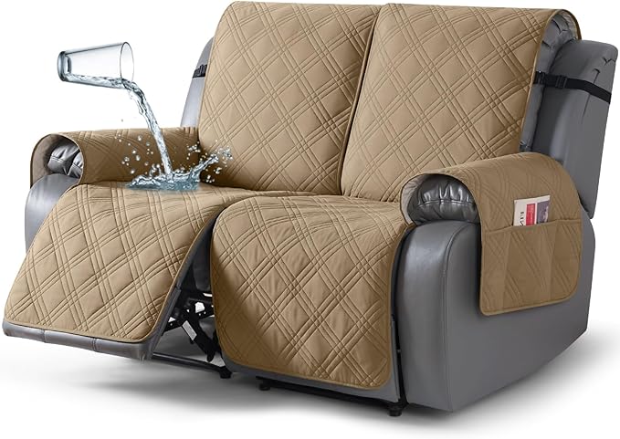 TAOCOCO 100% Waterproof Loveseat Recliner Cover 2-Seater in camel – Pet Friendly