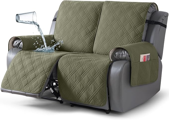 TAOCOCO 100% Waterproof Loveseat Recliner Cover 2-Seater in Olive Green – Pet Friendly