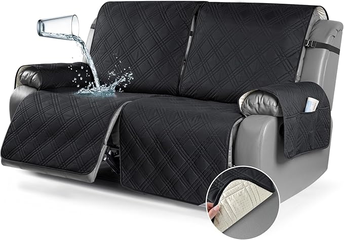 TAOCOCO 100% Waterproof Loveseat Recliner Cover Oversized 2-Seater in Black – Pet Friendly
