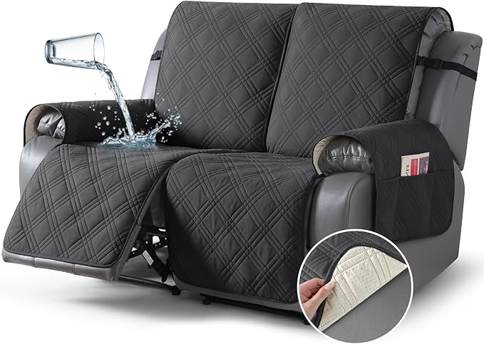 TAOCOCO 100% Waterproof Loveseat Recliner Cover Oversized 2-Seater in charcoal gray – Pet Friendly