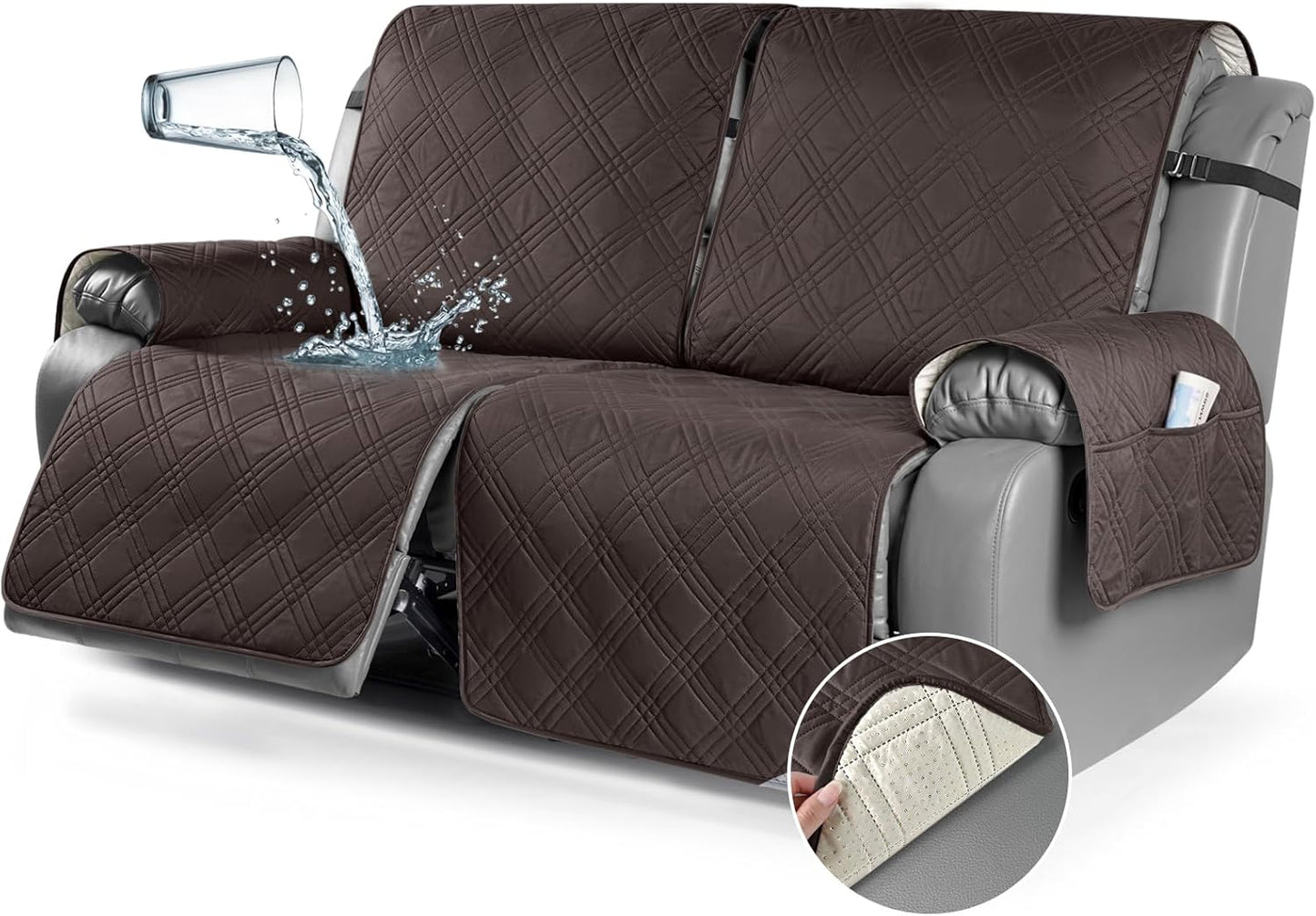 TAOCOCO 100% Waterproof Loveseat Recliner Cover Oversized 2-Seater in coffee – Pet Friendly