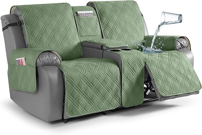TAOCOCO Waterproof Loveseat Recliner Cover with Center Console 2-Seat in Bean Green – Non-Slip, Pet Friendly