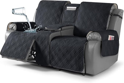 TAOCOCO Waterproof Loveseat Recliner Cover with Center Console 2-Seat in Black – Non-Slip, Pet Friendly