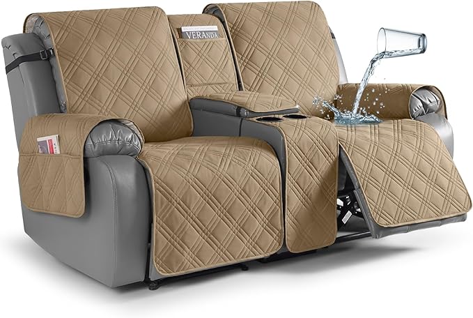TAOCOCO Waterproof Loveseat Recliner Cover with Center Console 2-Seat in camel – Non-Slip, Pet Friendly