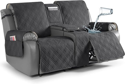 TAOCOCO Waterproof Loveseat Recliner Cover with Center Console 2-Seat in charcoal gray – Non-Slip, Pet Friendly