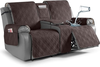 TAOCOCO Waterproof Loveseat Recliner Cover with Center Console 2-Seat in Taupe – Non-Slip, Pet Friendly