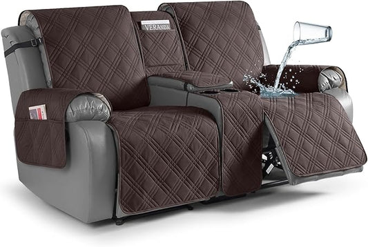 TAOCOCO Waterproof Loveseat Recliner Cover with Center Console 2-Seat in Taupe – Non-Slip, Pet Friendly