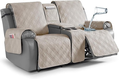 TAOCOCO Waterproof Loveseat Recliner Cover with Center Console 2-Seat in cream – Machine Washable