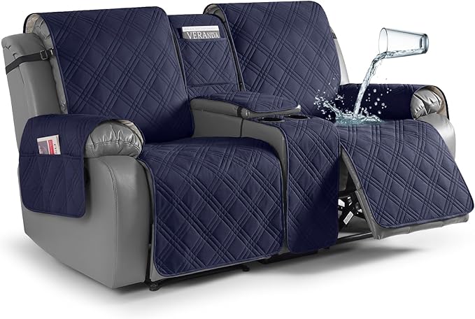 TAOCOCO Waterproof Loveseat Recliner Cover with Center Console 2-Seat in navy blue – Non-Slip, Pet Friendly