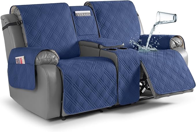 TAOCOCO Waterproof Loveseat Recliner Cover with Center Console 2-Seat in Ocean Blue – Non-Slip, Pet Friendly