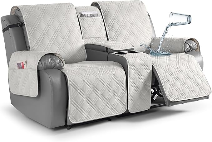 TAOCOCO Waterproof Loveseat Recliner Cover with Center Console 2-Seat in Off White – Machine Washable