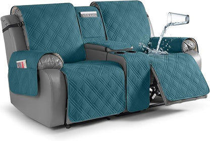 TAOCOCO Waterproof Loveseat Recliner Cover with Center Console 2-Seat in Peacock Blue – Non-Slip, Pet Friendly