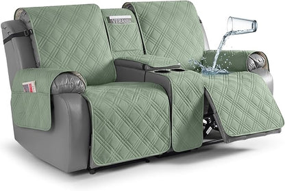 TAOCOCO Waterproof Loveseat Recliner Cover with Center Console 2-Seat in Sage Green – Non-Slip, Pet Friendly