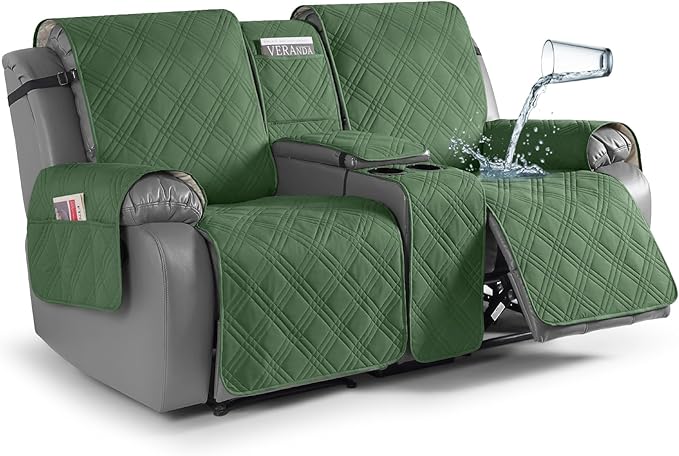 TAOCOCO Waterproof Loveseat Recliner Cover with Center Console 2-Seat in Vine Green – Non-Slip, Pet Friendly