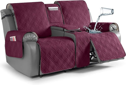 TAOCOCO Waterproof Loveseat Recliner Cover with Center Console 2-Seat in Wine – Non-Slip, Pet Friendly