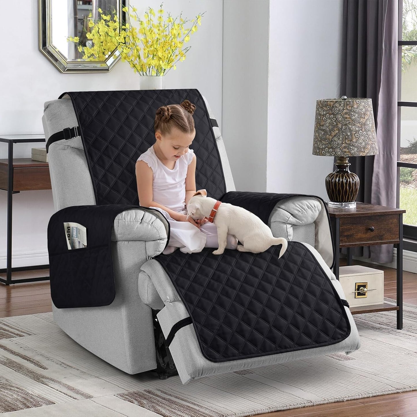 TAOCOCO 100% Waterproof Non-Slip 1-Seater Recliner Chair Cover 28 Inch in black