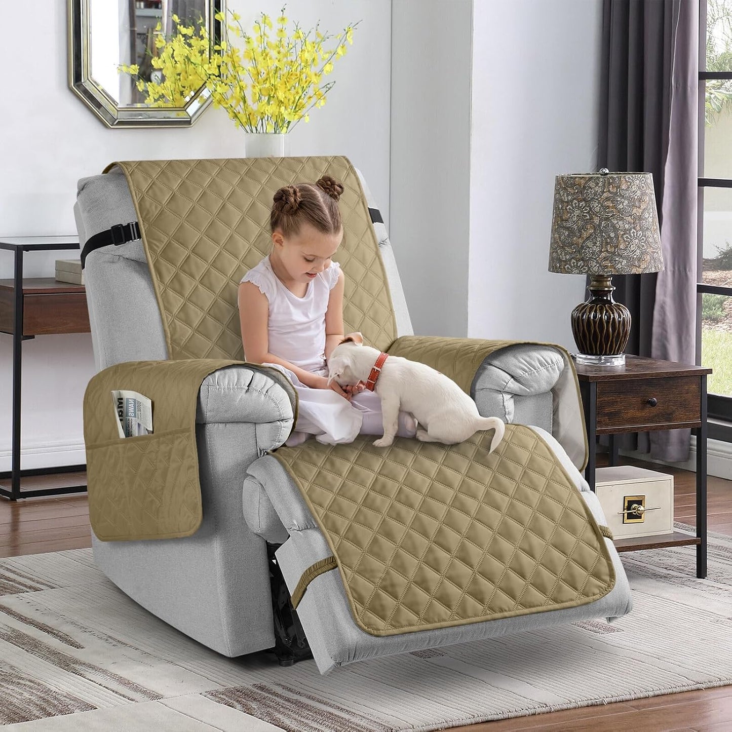 TAOCOCO 100% Waterproof Non-Slip 1-Seater Recliner Chair Cover 28 Inch in camel