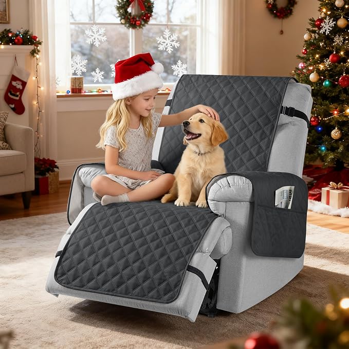 TAOCOCO 100% Waterproof Non-Slip 1-Seater Recliner Chair Cover 28 Inch in CharcoalGray, furniture protector for kids, pets