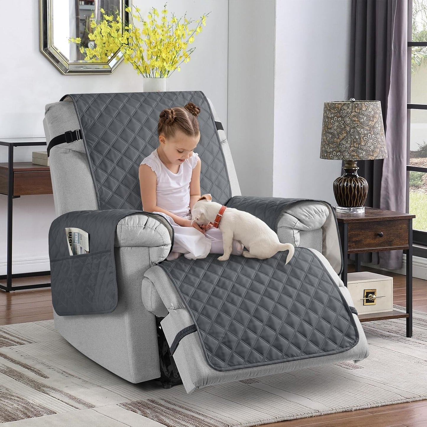 TAOCOCO 100% Waterproof Non-Slip 1-Seater Recliner Chair Cover 28 Inch in Off Dark Grey