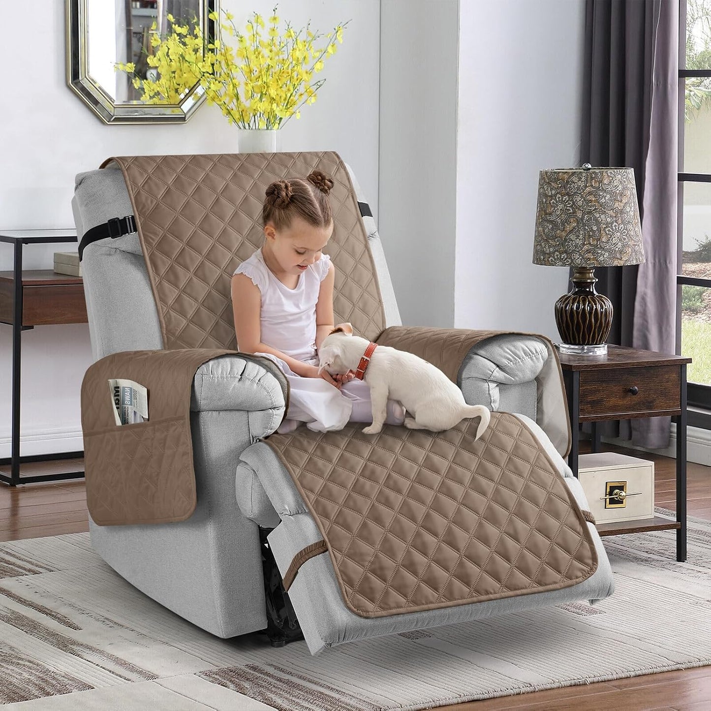 TAOCOCO 100% Waterproof Non-Slip 1 Seater Recliner Chair Cover 28 Inch For Home Decor in khaki