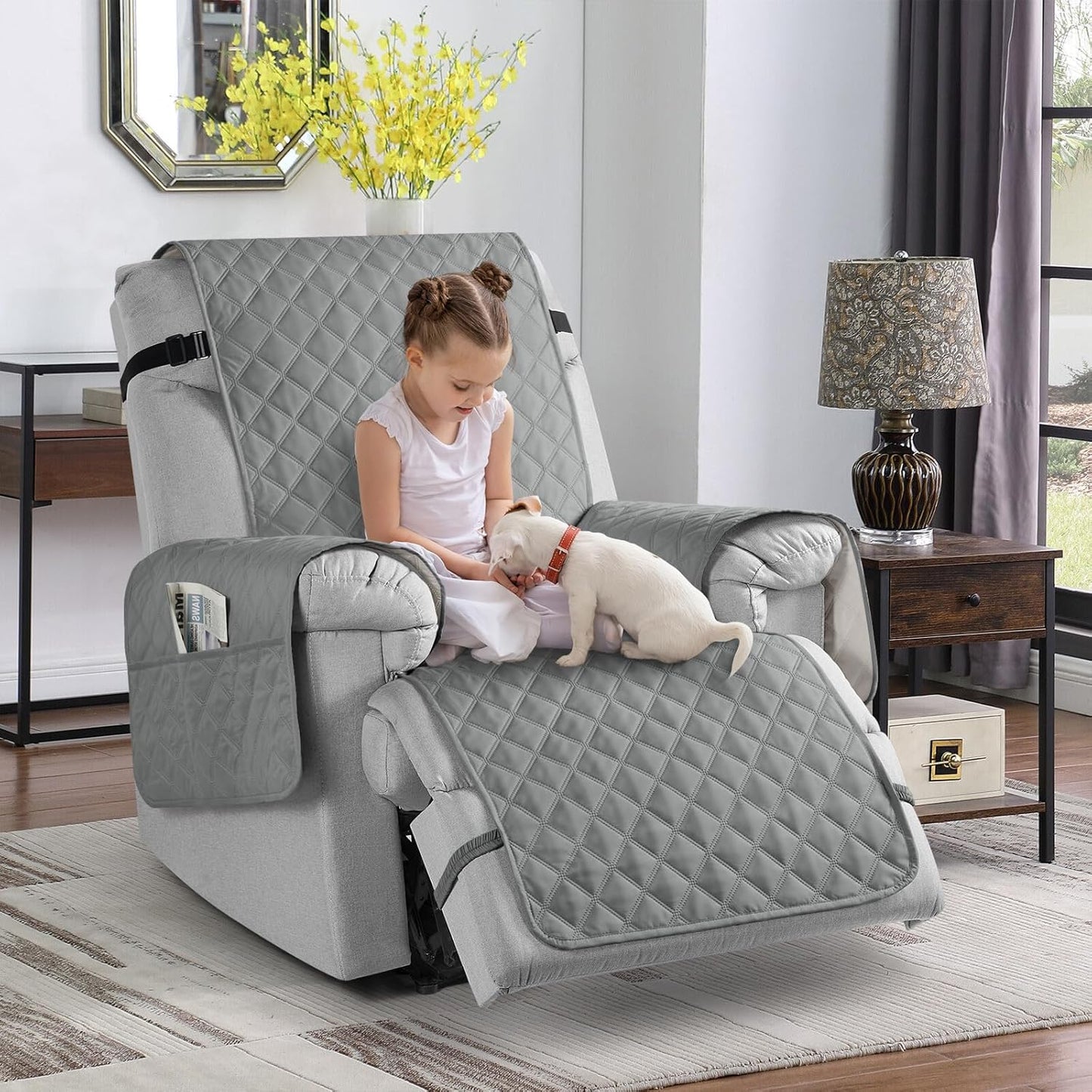 TAOCOCO 100% Waterproof Non-Slip 1-Seater Recliner Chair Cover 28 Inch in lightgrey