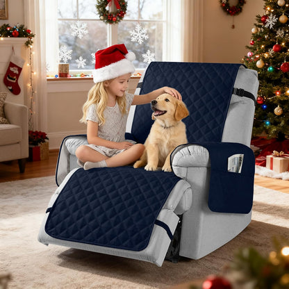 TAOCOCO 100% Waterproof Non-Slip 1-Seater Recliner Chair Cover 28 Inch in Navy Blue