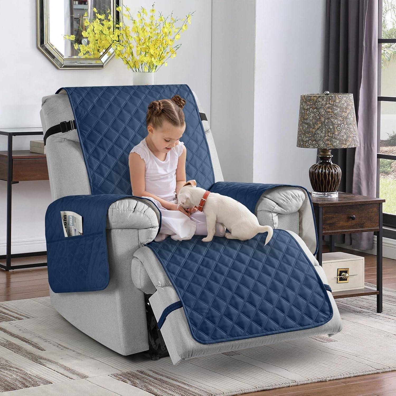 TAOCOCO 100% Waterproof Non-Slip 1-Seater Recliner Chair Cover 28 Inch in Ocean Blue, furniture protector for kids, pets