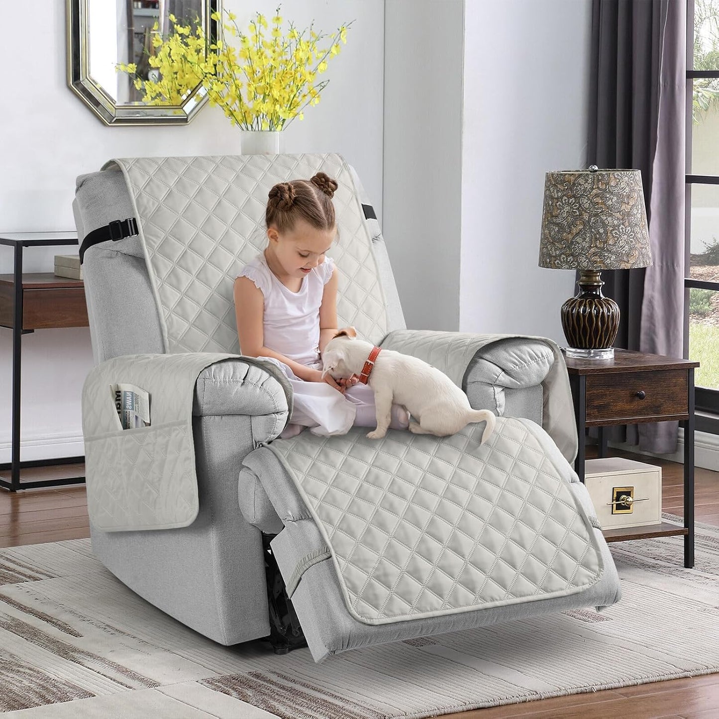 TAOCOCO 100% Waterproof Non-Slip 1 Seater Recliner Chair Cover 28 Inch For Home Decor in Off White