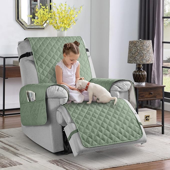TAOCOCO 100% Waterproof Non-Slip 1 Seater Recliner Chair Cover 28 Inch For Home Decor in Sage Green