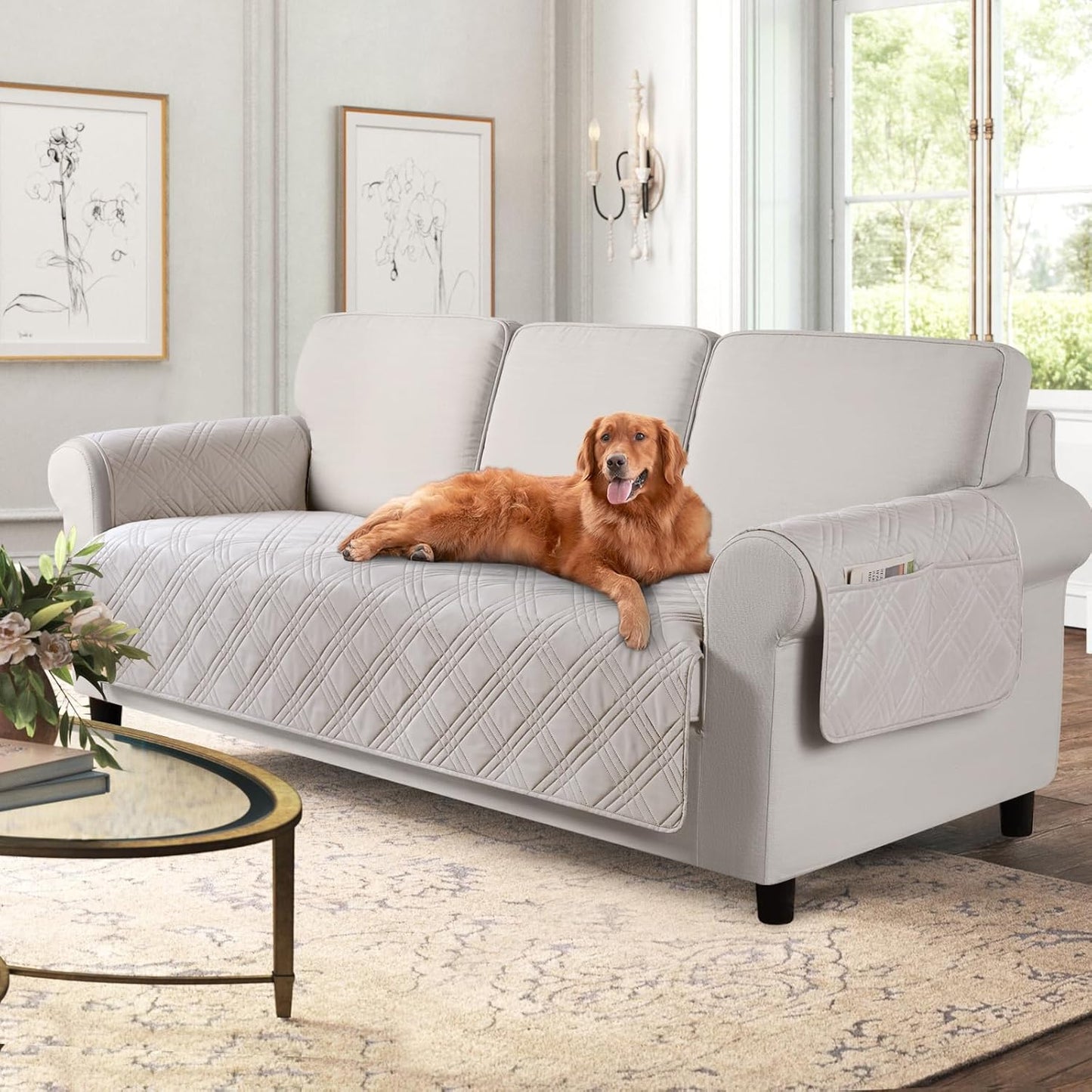 TAOCOCO 100% Waterproof 3-Seater Pet Couch Cover Non-Slip  in  cream