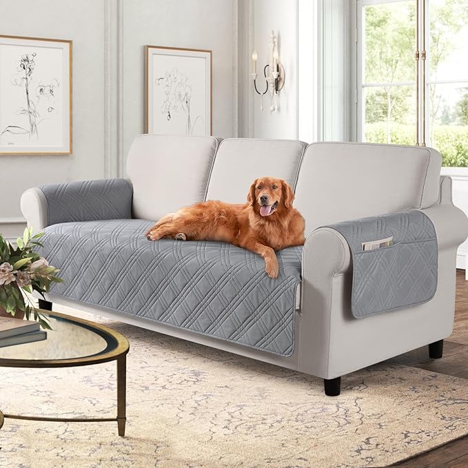 TAOCOCO 100% Waterproof 3-Seater Pet Couch Cover Non-Slip  in light grey