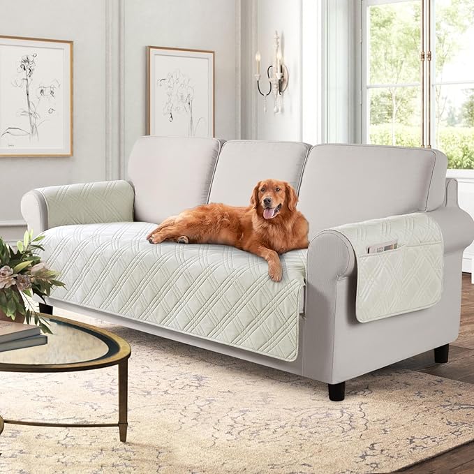 TAOCOCO 100% Waterproof 3-Seater Pet Couch Cover Non-Slip For Home Decor in Off White