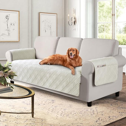 TAOCOCO 100% Waterproof 3-Seater Pet Couch Cover Non-Slip For Home Decor in Off White