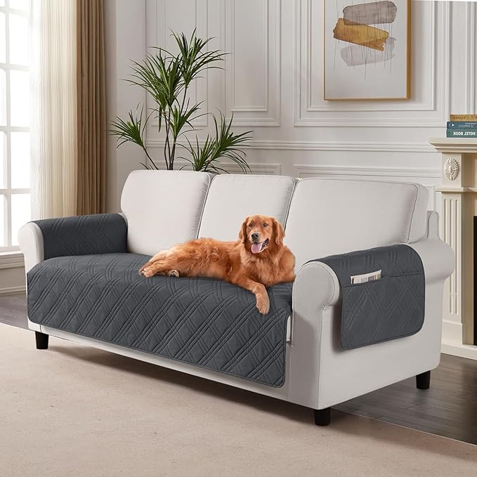 TAOCOCO 100% Waterproof 3-Seater Pet Couch Cover 72.4 Inch in Charcoal Gray – Non-Slip, Pet Friendly