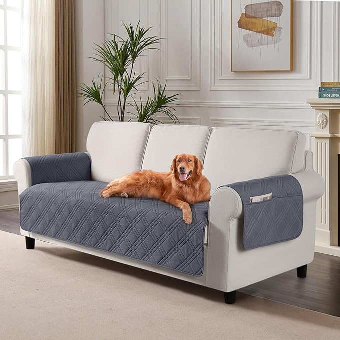 TAOCOCO 100% Waterproof 3-Seater Pet Couch Cover 72.4 Inch in Dark Gray – Non-Slip, Pet Friendly