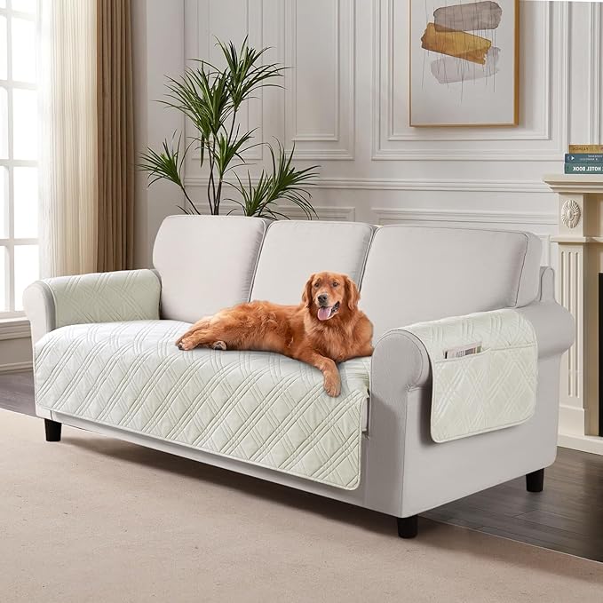 TAOCOCO 100% Waterproof 3-Seater Pet Couch Cover 72.4 Inch in Off White – Machine Washable